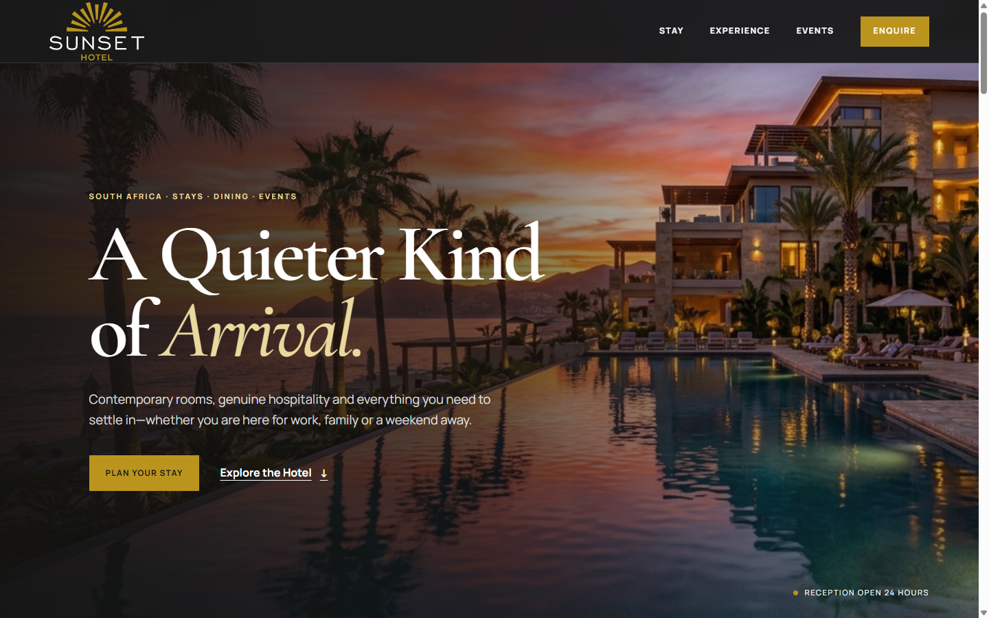 Sunset Hotel website